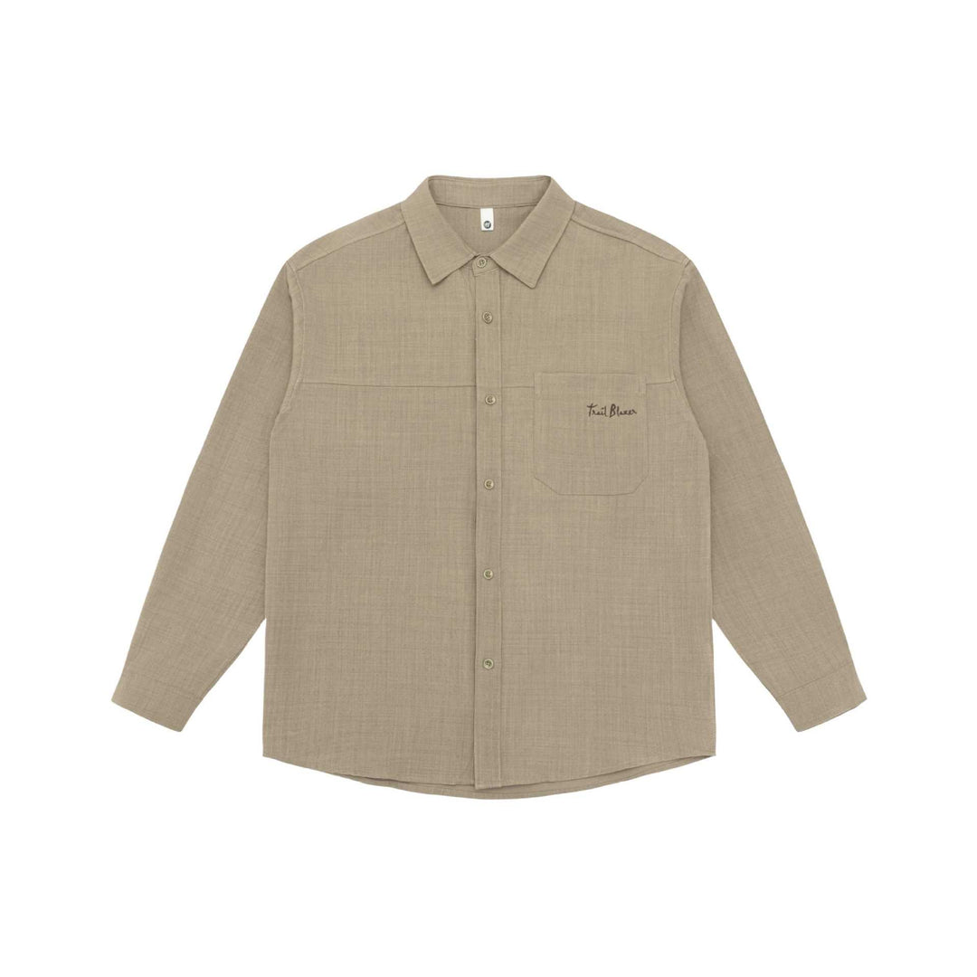 Unisex Lightweight Shirt Jacket in Overshirt Style made of Linen-Cotton Blend with Chest Pocket and Rounded Hem