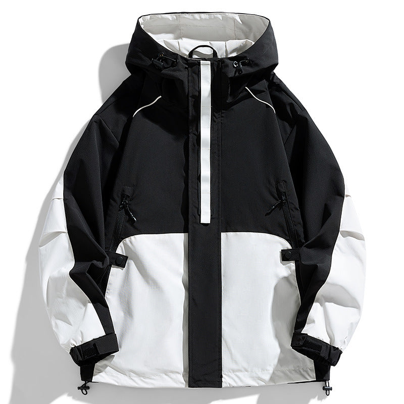Unisex Lightweight two-tone wind and rain jacket with hood, drawstring and zip pockets