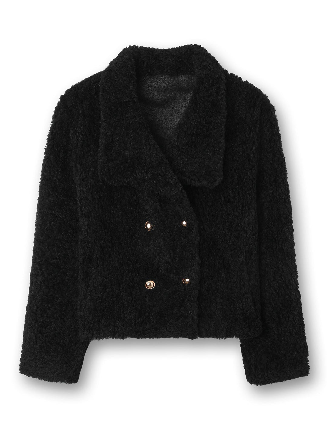 Women Short Cut Teddy Fur Jacket with Double Button Placket