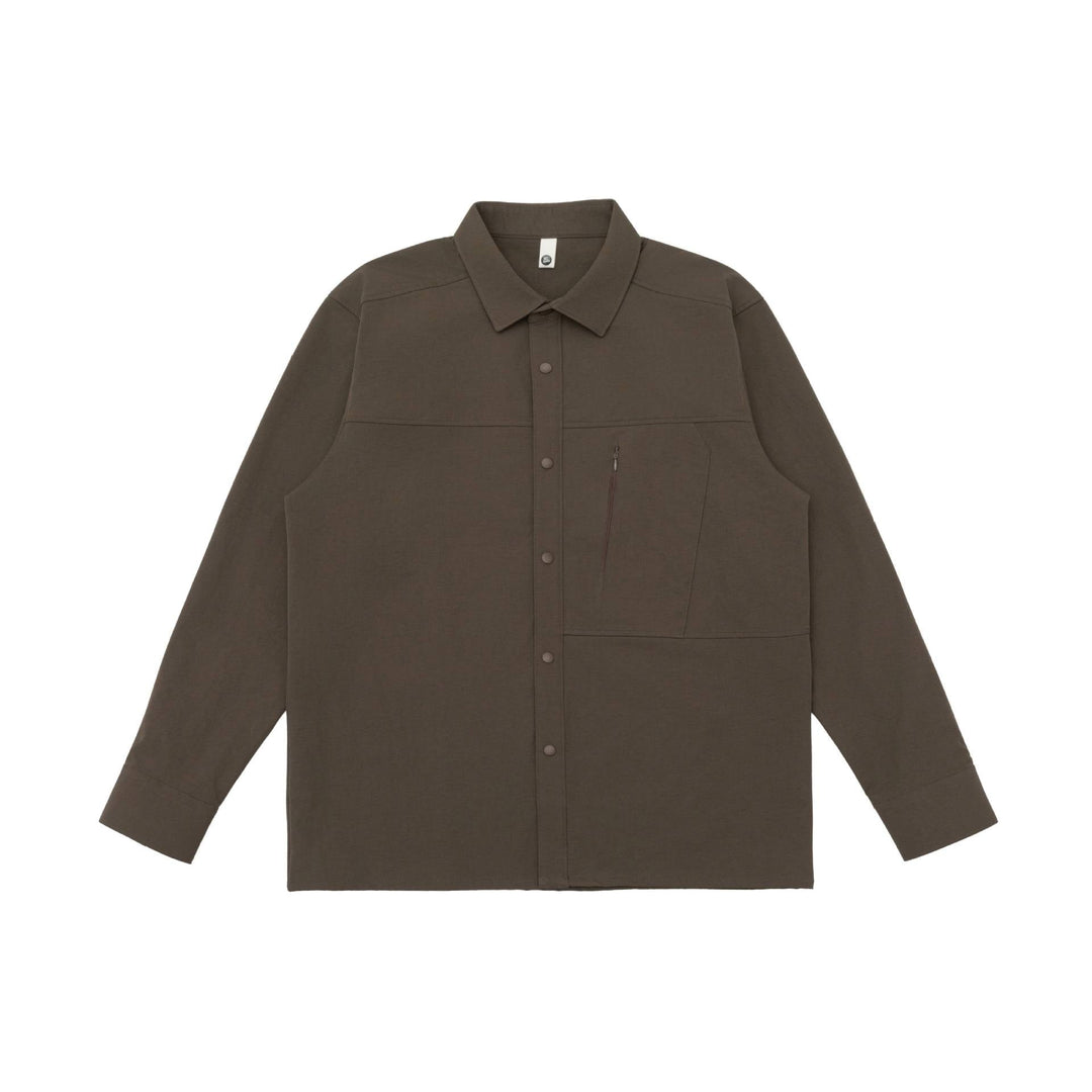 Unisex Oversized Shirt Jacket in Utility Style with concealed snap button placket and diagonal zip pocket