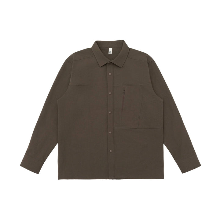 Unisex Oversized Shirt Jacket in Utility Style with concealed snap button placket and diagonal zip pocket