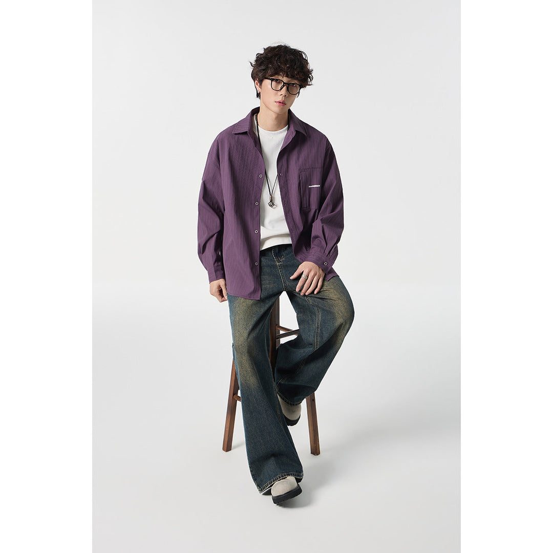 Unisex Oversize Shirt Jacket with structured ribbed look and patch breast pocket