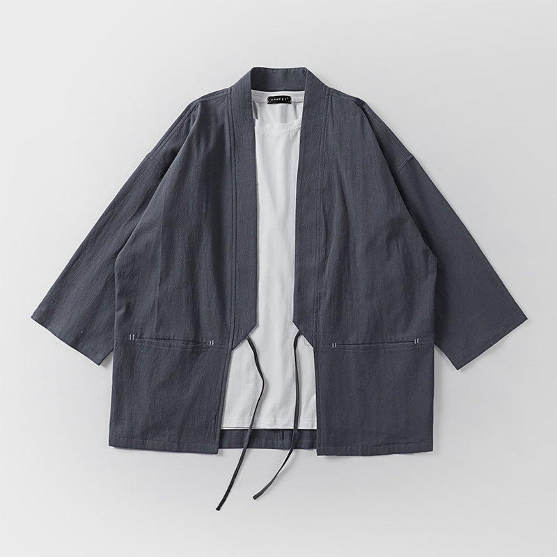 Unisex Kimono-Haori-Jacket with tie belt and three-quarter sleeves