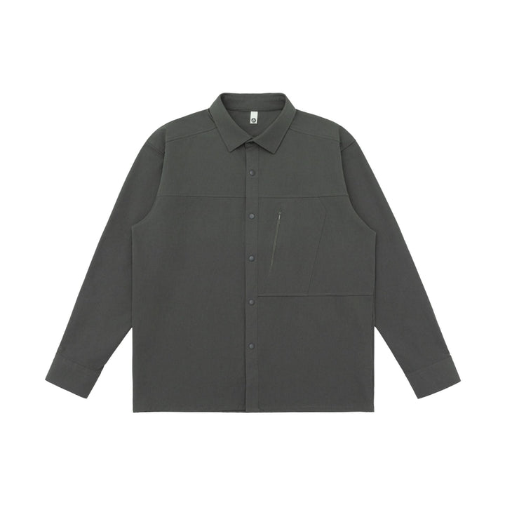Unisex Oversized Shirt Jacket in Utility Style with concealed snap button placket and diagonal zip pocket