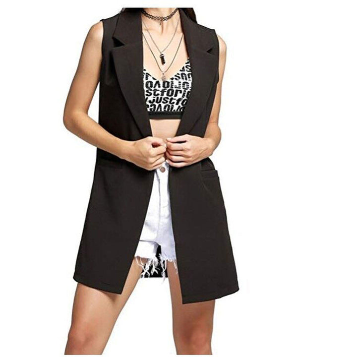 Ladies long waistcoat in tailoring look with shawl collar and side pockets