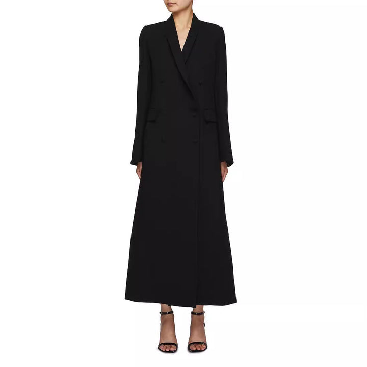 Women Double-Breasted Maxi Blazer Coat with Slim Silhouette