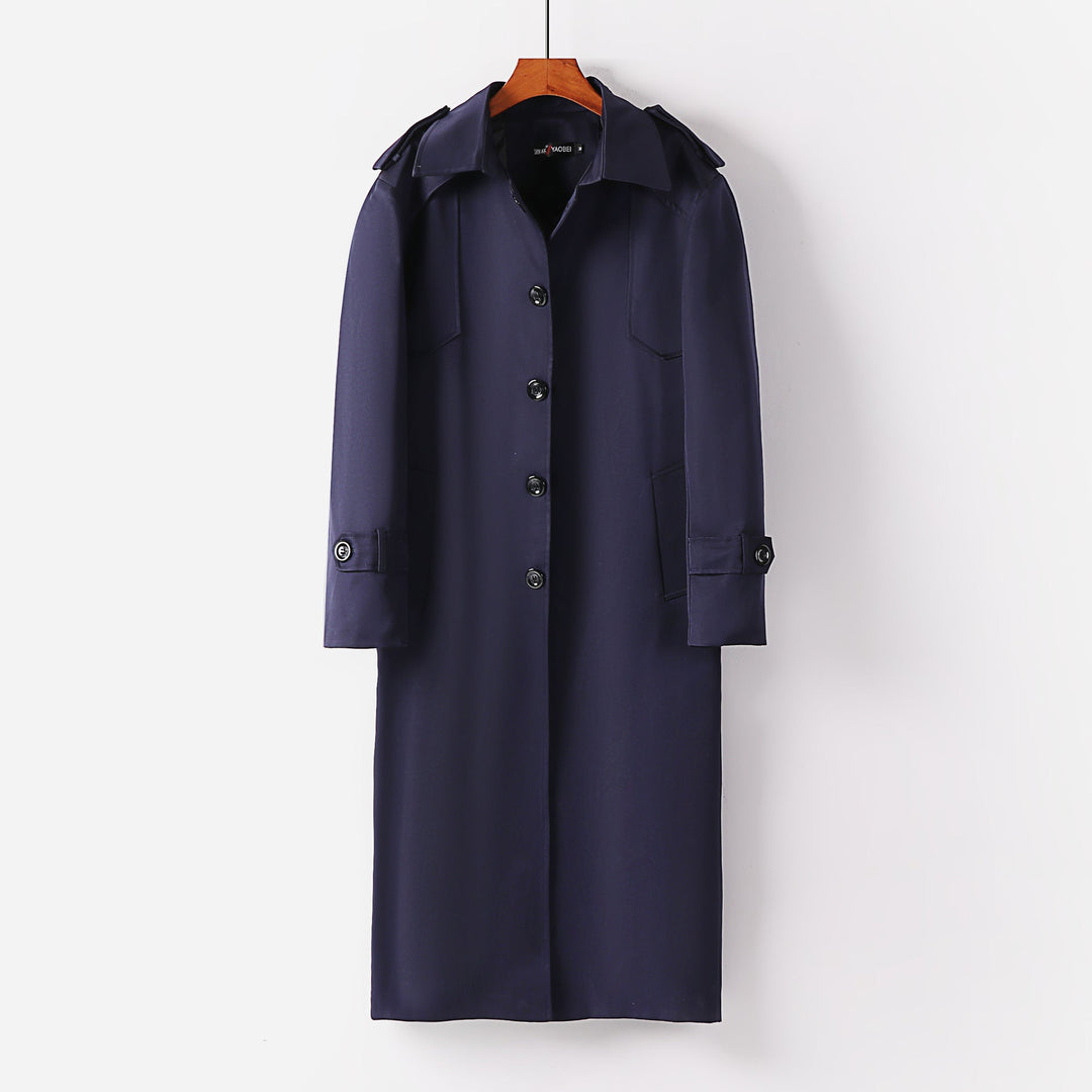 Women Longer Trench Coat in Minimal Style with Shoulder Flaps and Adjustable Cuffs