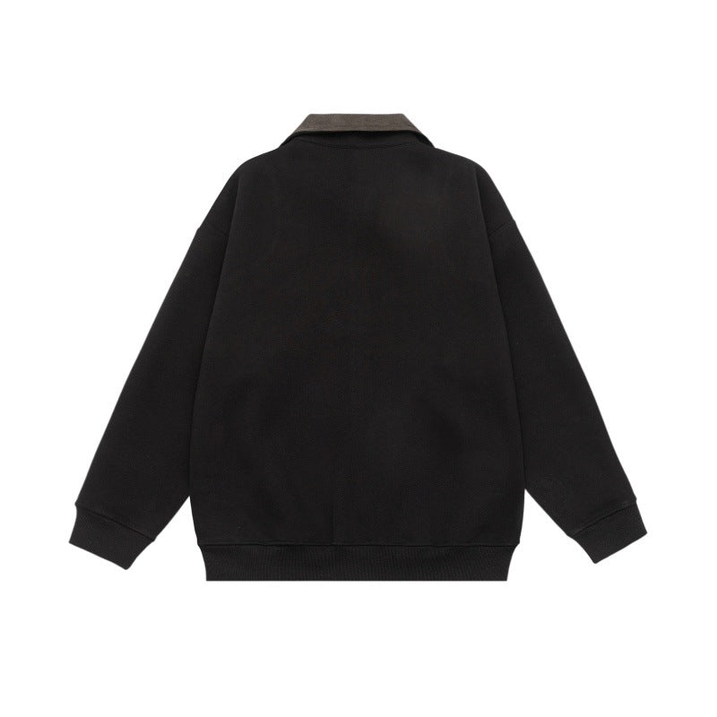 Unisex Oversized Zip Jacket with Cord Collar and Integrated Pockets