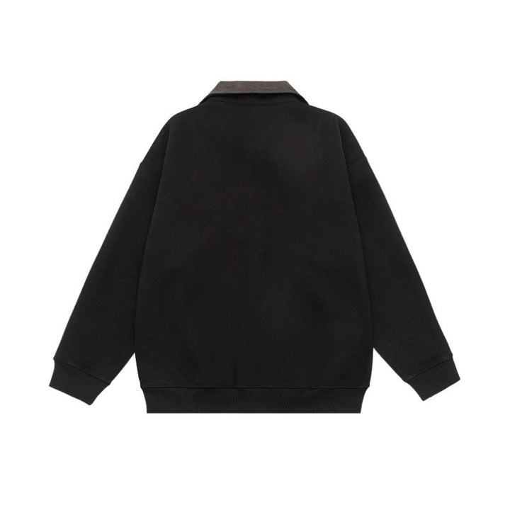 Unisex Oversized Zip Jacket with Cord Collar and Integrated Pockets