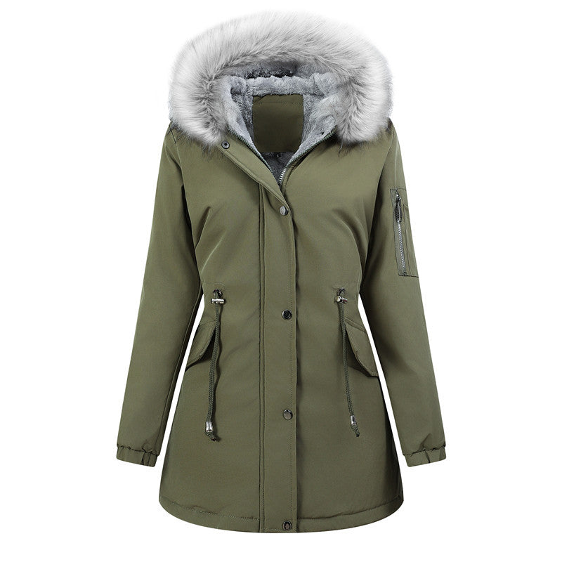Women’s Thermo Parka with Sherpa Lining, Faux Fur Hood and Tailored Drawstring