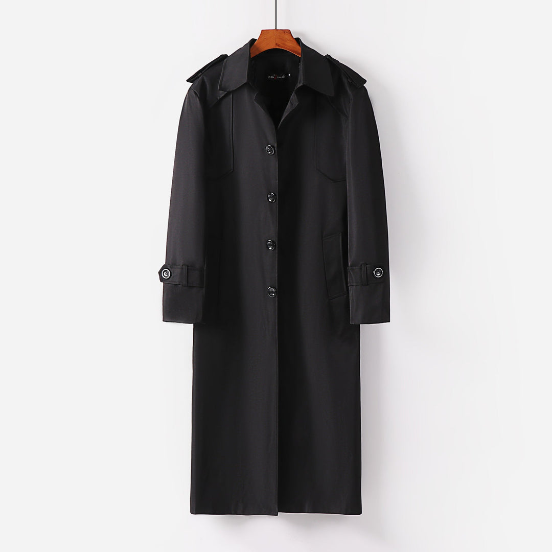 Women Longer Trench Coat in Minimal Style with Shoulder Flaps and Adjustable Cuffs