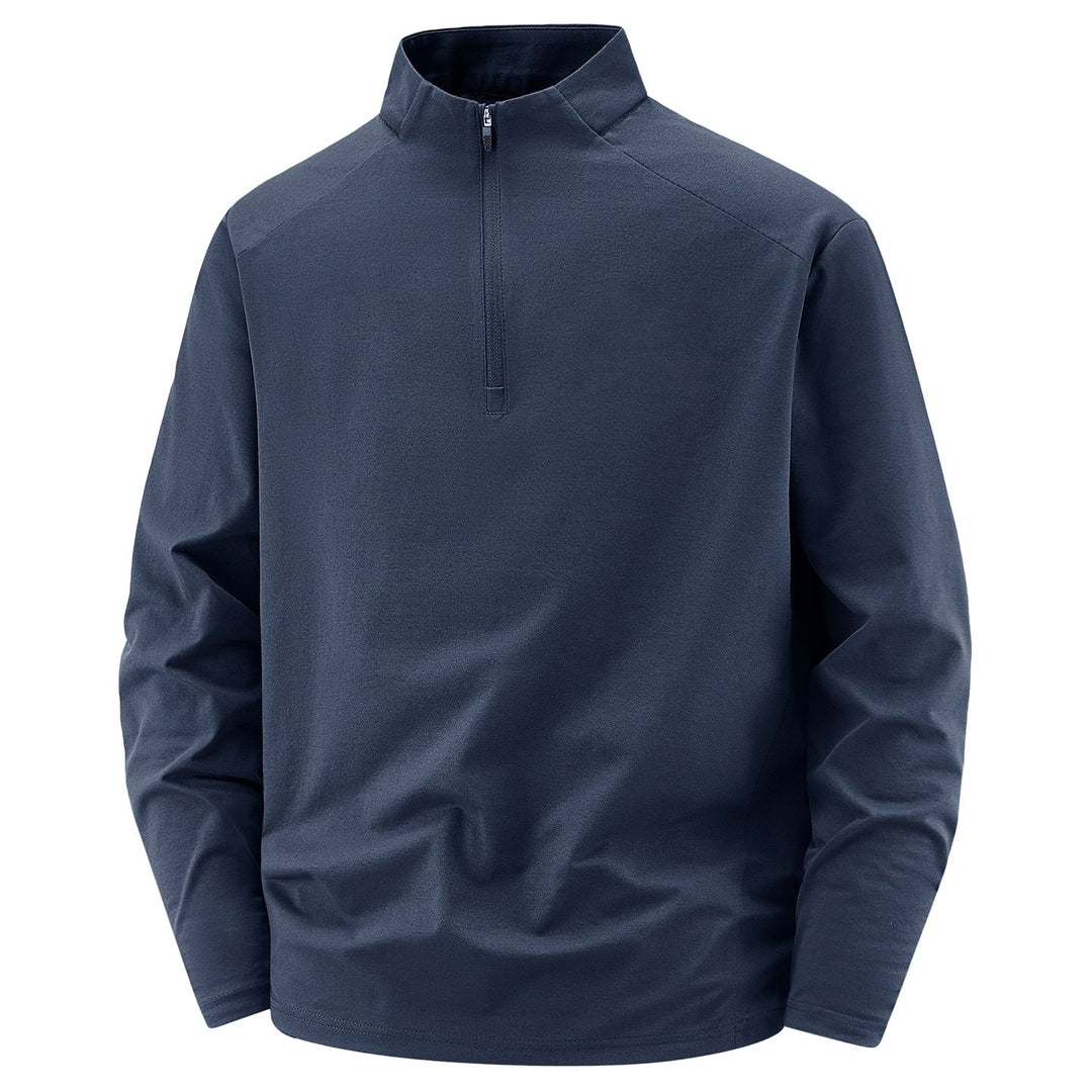 Men Long Sleeve Half-Zip Performance Sweater with Stand Collar and Technical Stretch