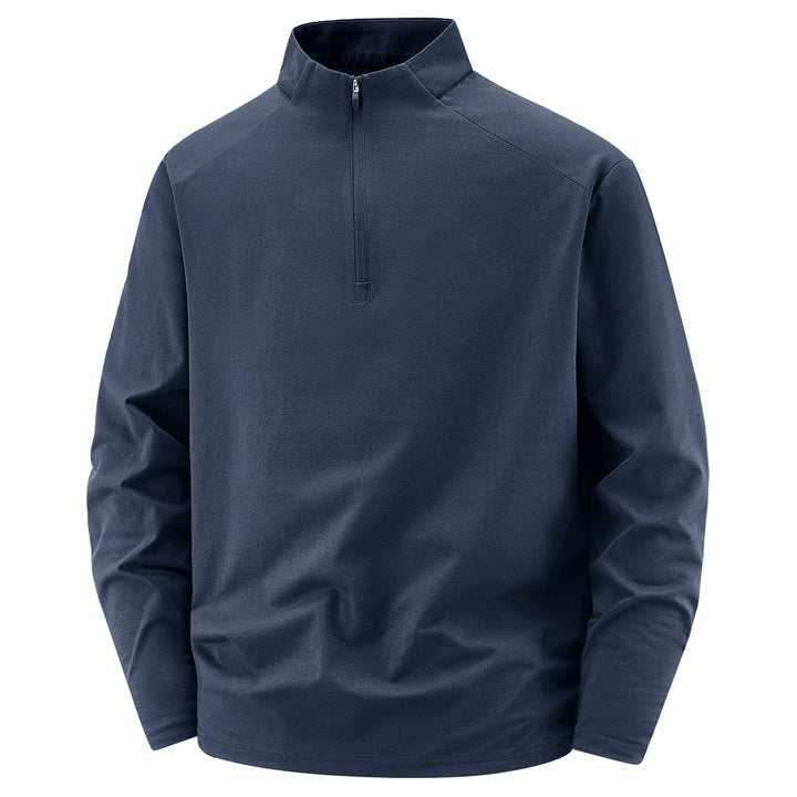 Men Long Sleeve Half-Zip Performance Sweater with Stand Collar and Technical Stretch