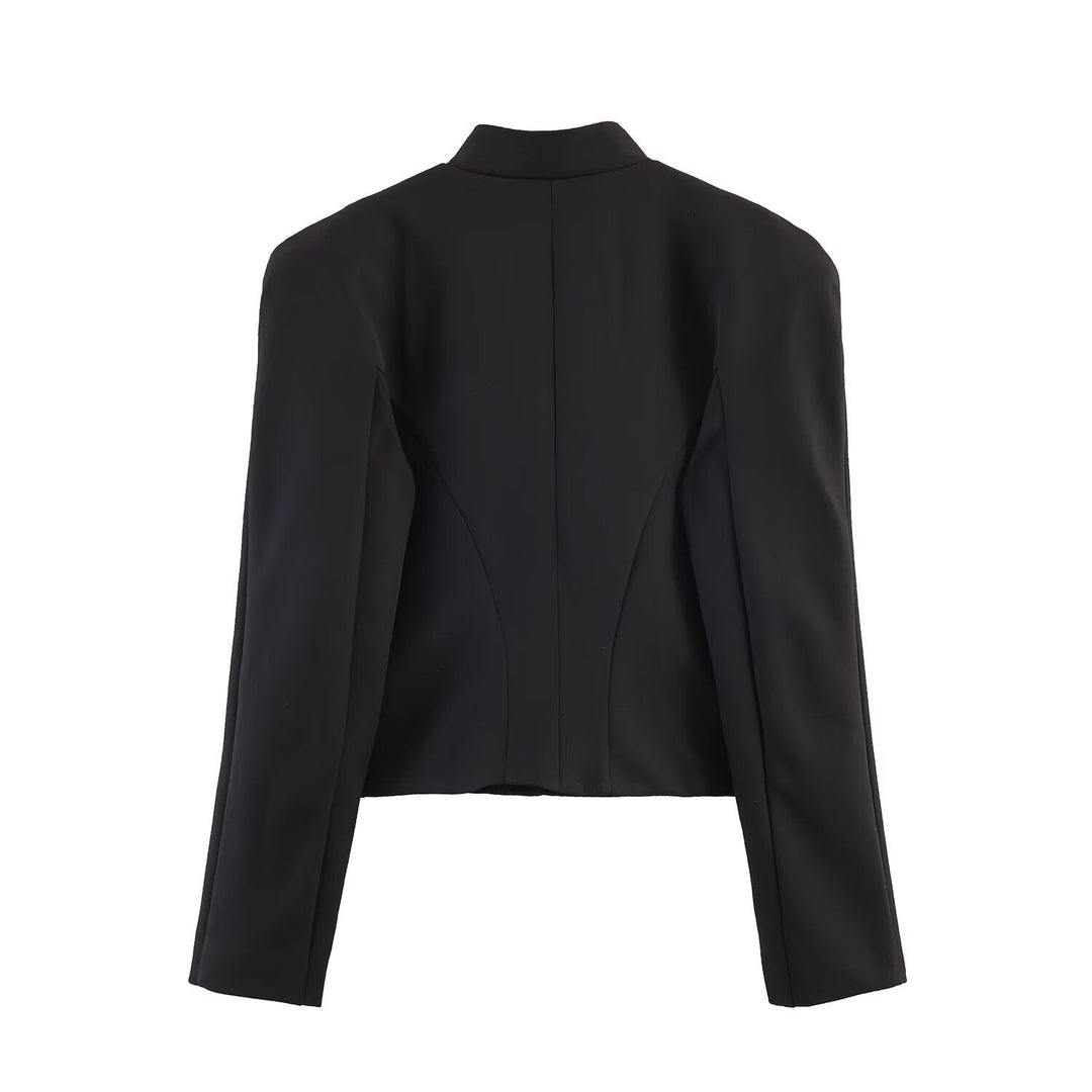 Women military-inspired cropped jacket with stand collar and decorative button detail