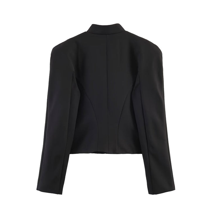 Women military-inspired cropped jacket with stand collar and decorative button detail