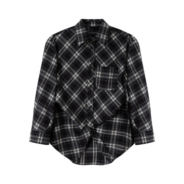 Unisex Checked Oversize Flannel Shirt Jacket in Layering Look with Rounded Hem and Chest Pocket