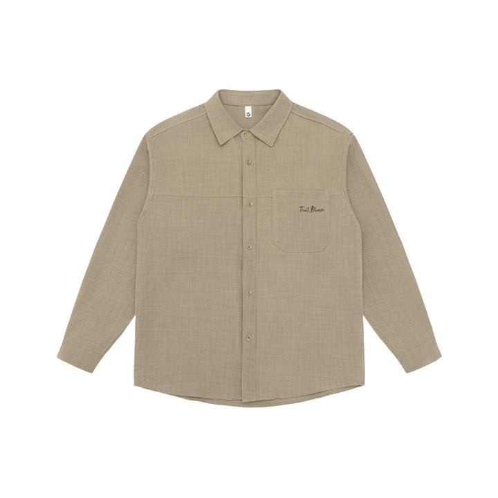 Unisex Lightweight Shirt Jacket in Overshirt Style made of Linen-Cotton Blend with Chest Pocket and Rounded Hem
