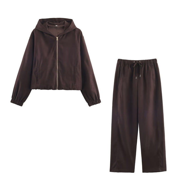 Ladies Boxy Hooded Jacket in Velvet Look with Full Zip and Elastic Hem