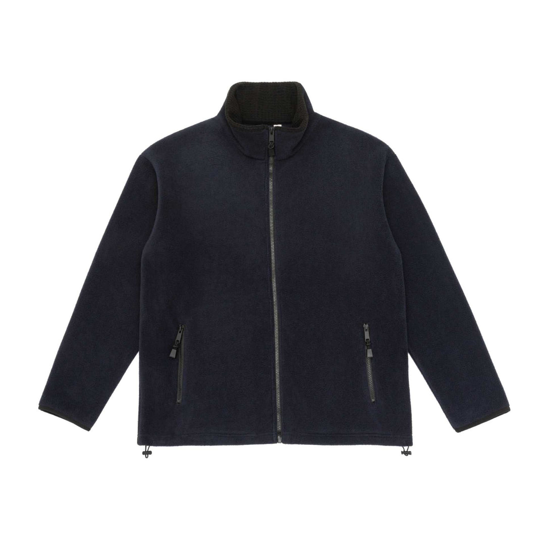 Unisex fleece jacket with stand-up collar, full-length zip and drawstring hem