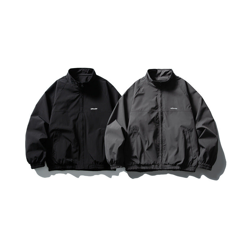 Unisex Lightweight water-repellent windbreaker with stand-up collar, raglan sleeves, and elastic hem