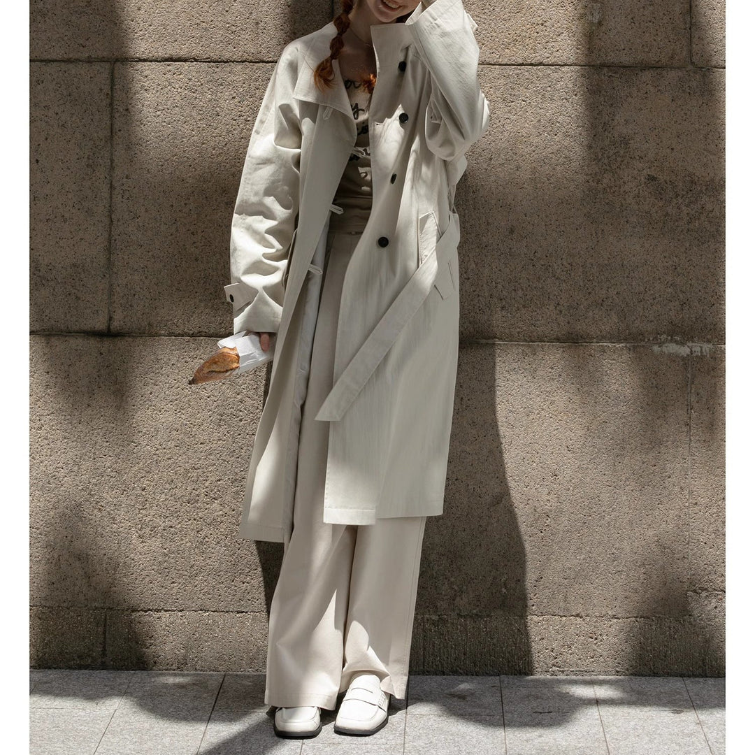 Women Lightweight Oversize Trench Coat with High Stand Collar, Adjustable Cuffs &amp; Tied Belt