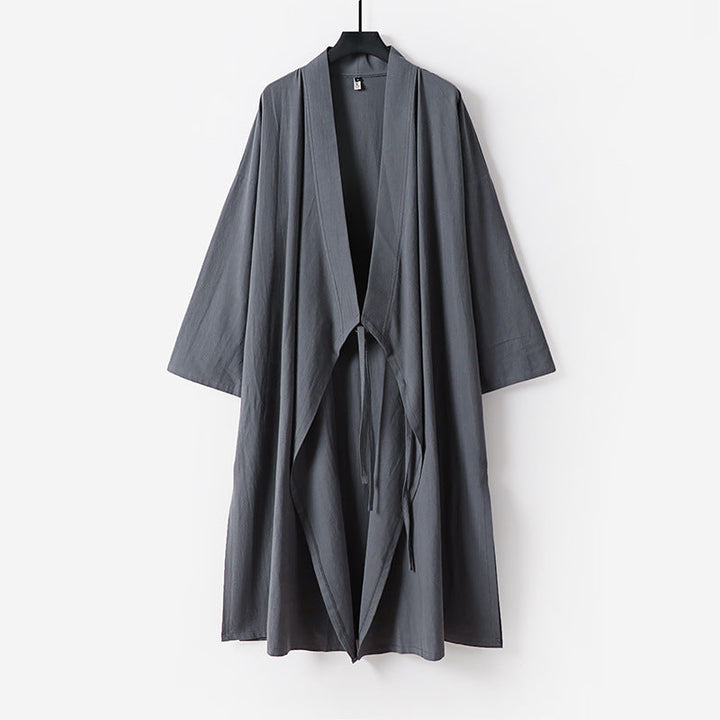 Ladies Long Sleeveless Kimono Vest with Minimalist Lines and Decorative Toggle Closure