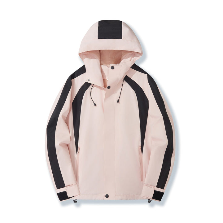 Women Lightweight Hooded Rain Jacket with Contrast Stripes and Mesh Lining