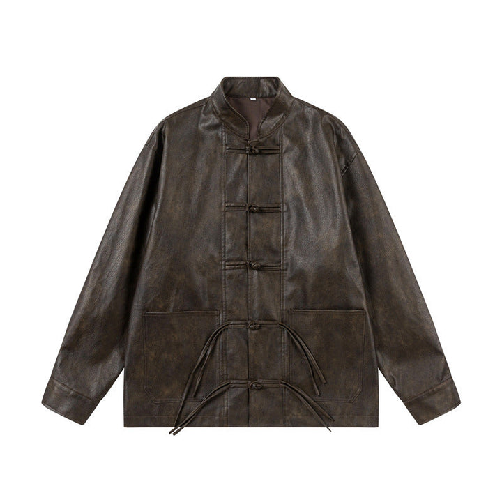 Unisex Asian inspired oversized jacket with mandarin collar and knot closures