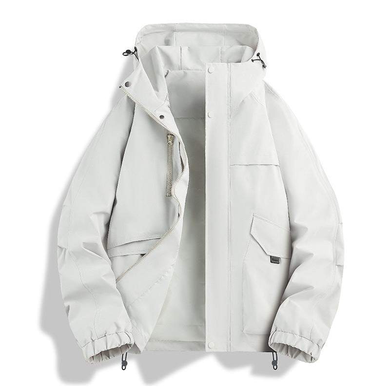 Unisex Lightweight two-tone wind and rain jacket with hood, drawstring and zip pockets