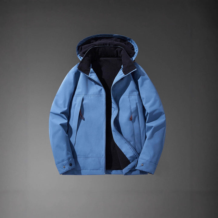 Men Water-resistant Multi-pocket Jacket with Hood and Fleece Lining