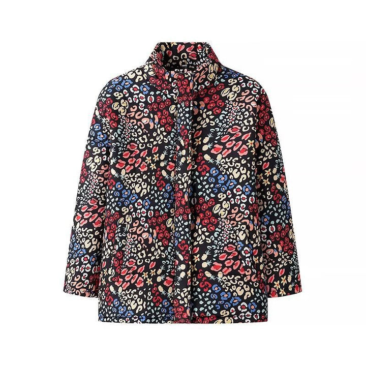 Women Lightweight Padded Short Jacket with Stand-up Collar, Concealed Button Placket and 3/4 Sleeves