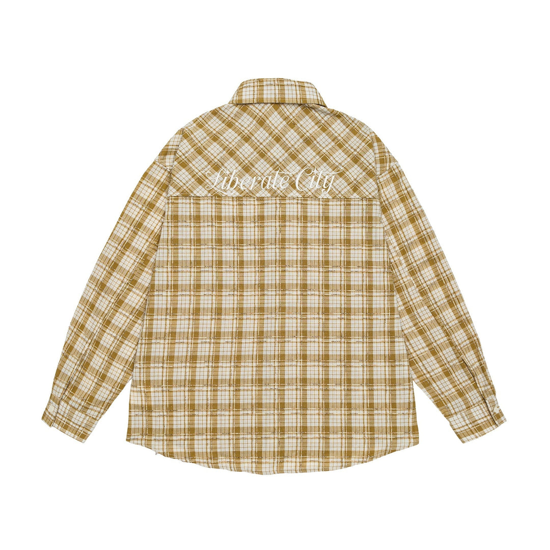 Unisex Oversize Shirt Jacket in checkered cotton look with rounded hem and breast pocket