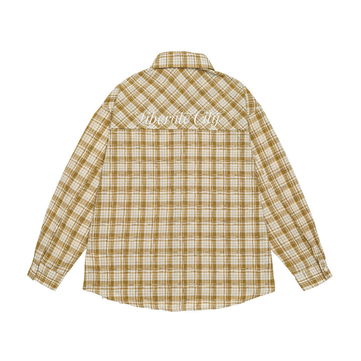 Unisex Oversize Shirt Jacket in checkered cotton look with rounded hem and breast pocket