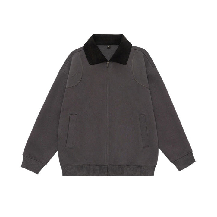 Unisex Oversized Zip Jacket with Cord Collar and Integrated Pockets