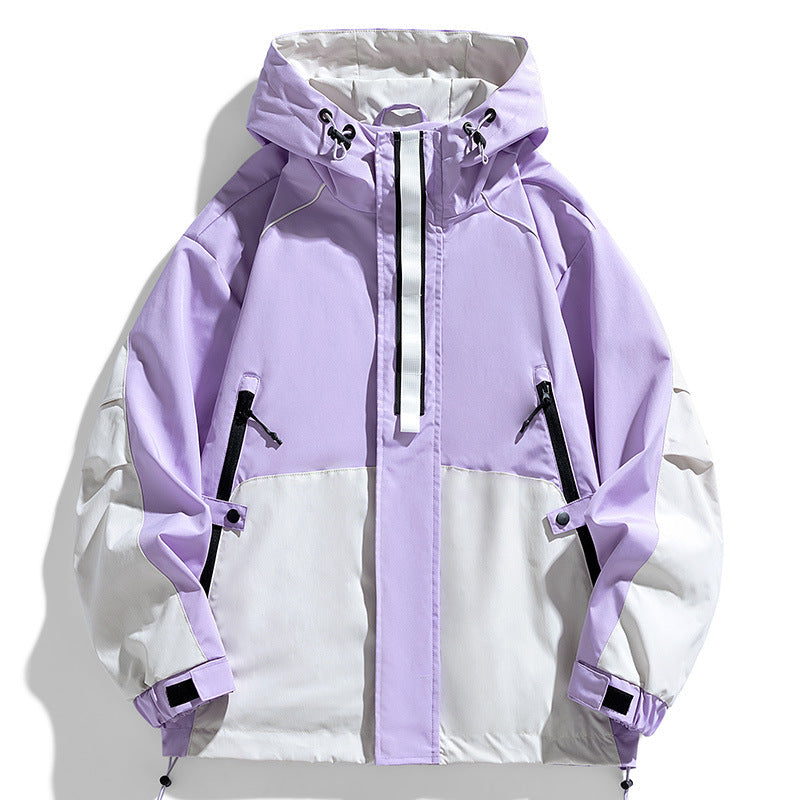 Unisex Lightweight two-tone wind and rain jacket with hood, drawstring and zip pockets