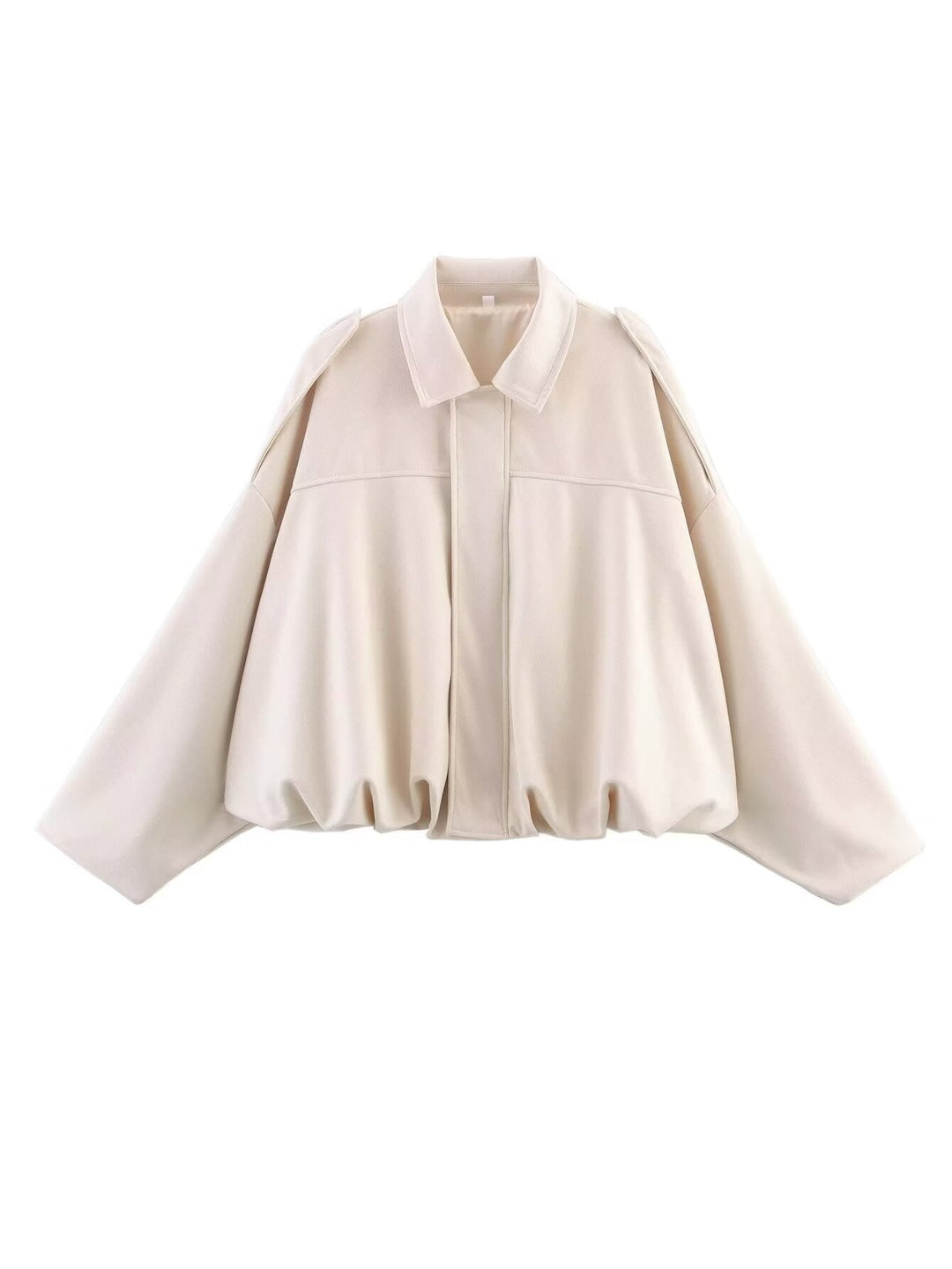 Women Cropped Oversized Blouson Jacket in Velour Look with Drawstring Hem and Epaulettes