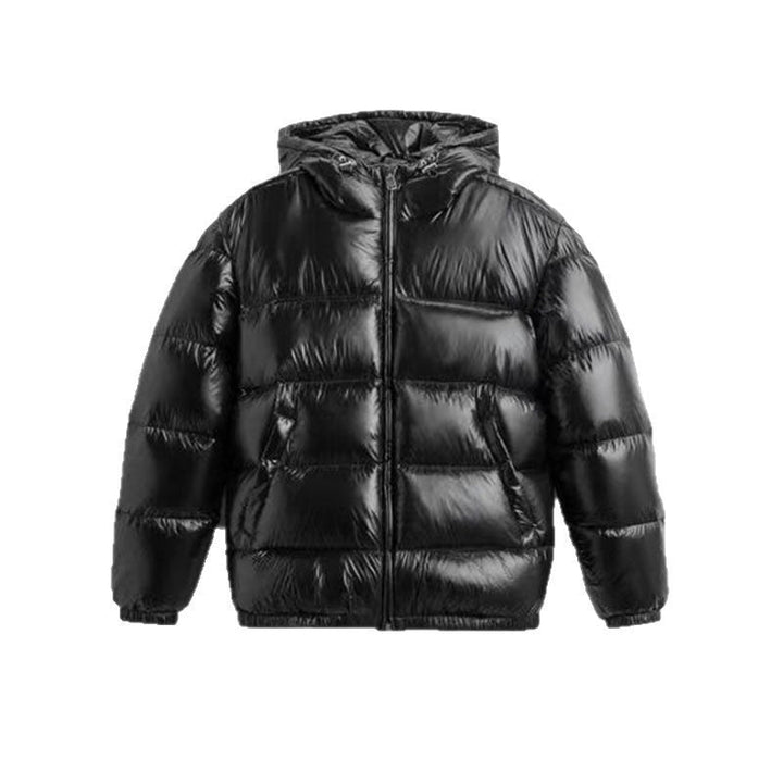 Women Oversized Quilted Jacket with Hood and Glossy Finish