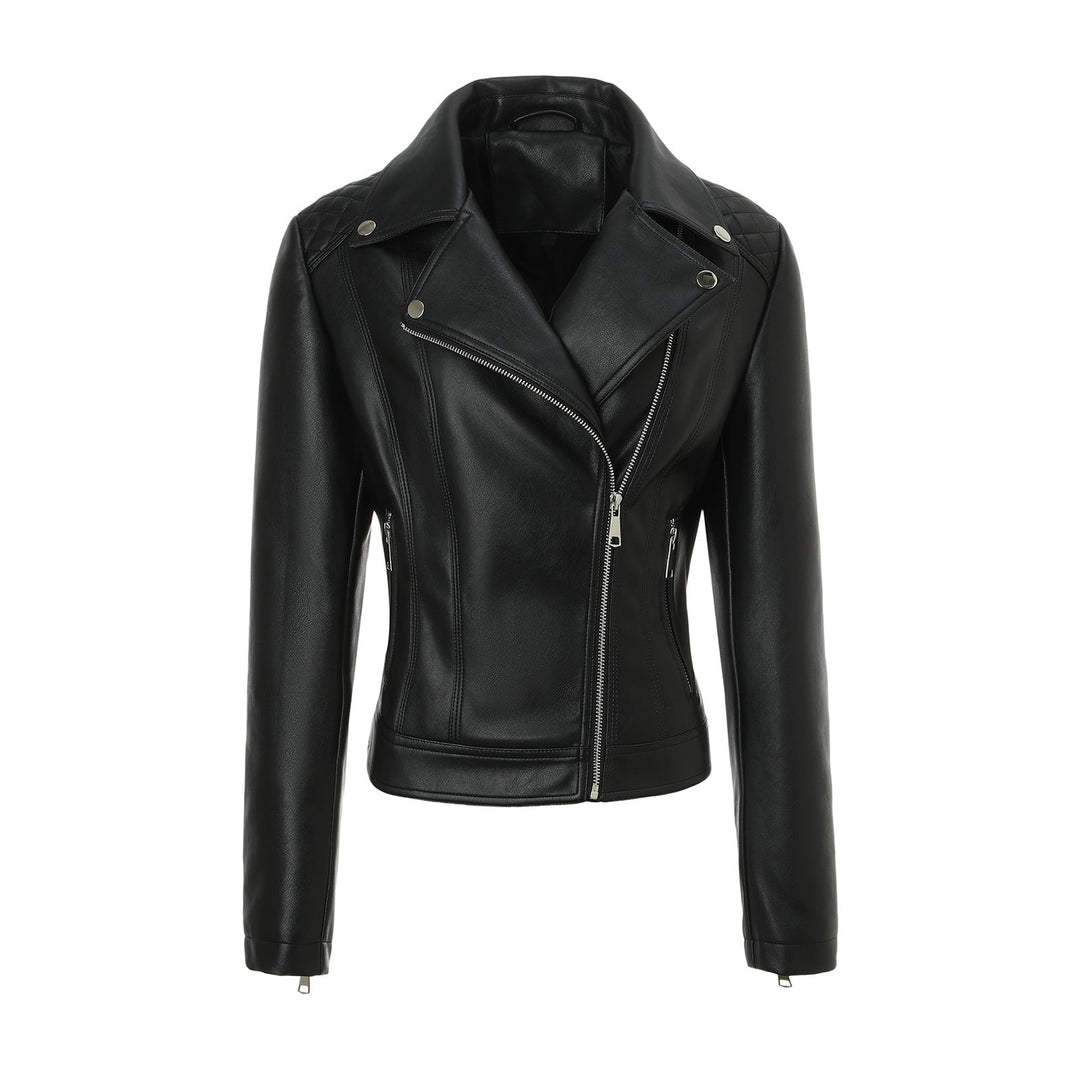 Women Tailored Leather Biker Jacket with Asymmetrical Zip
