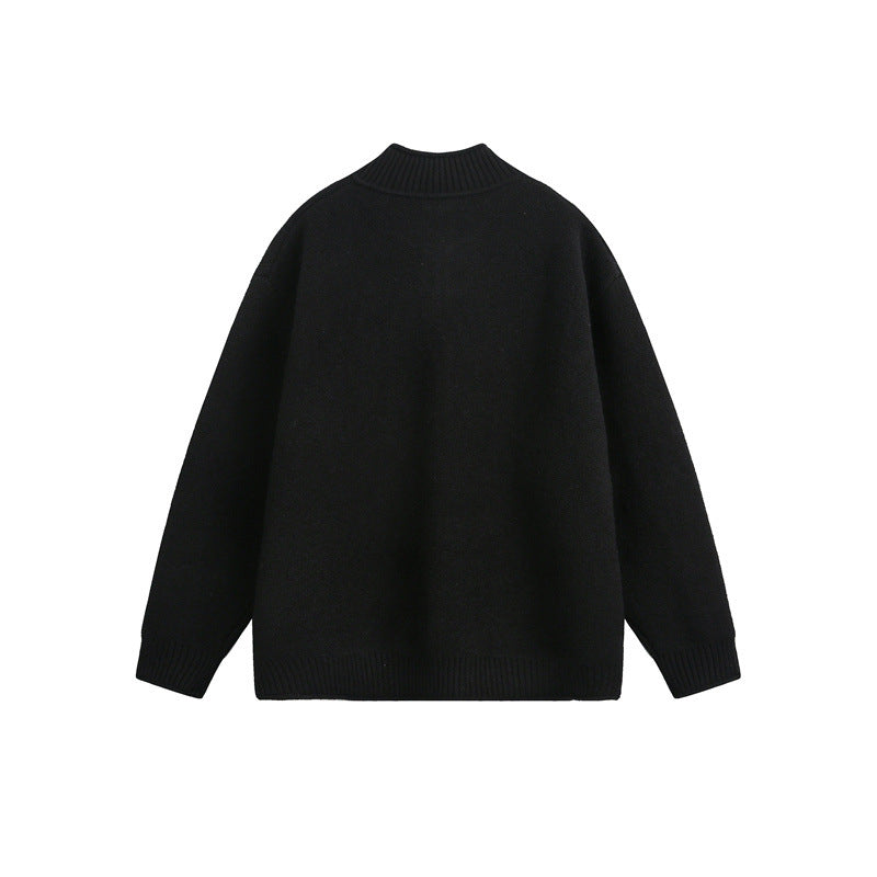 Unisex Knitted Zip Jacket with High Ribbed Collar and Oversized Cut