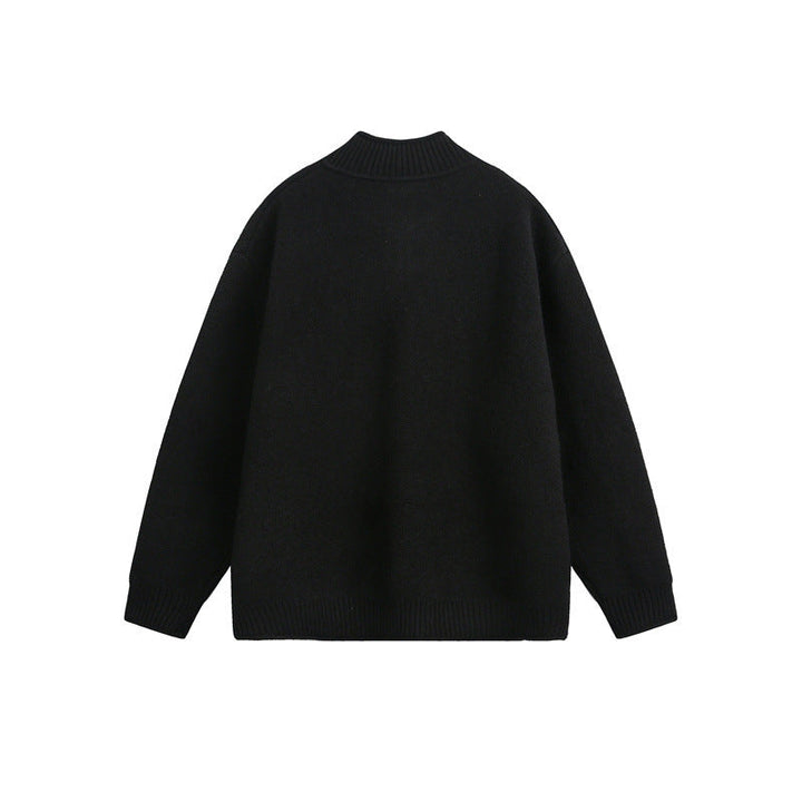 Unisex Knitted Zip Jacket with High Ribbed Collar and Oversized Cut