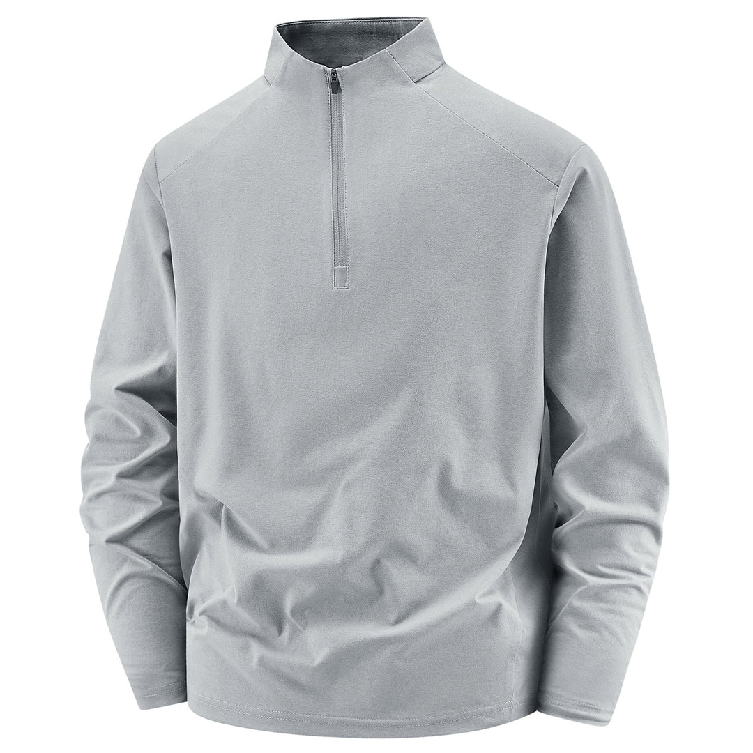 Men Long Sleeve Half-Zip Performance Sweater with Stand Collar and Technical Stretch