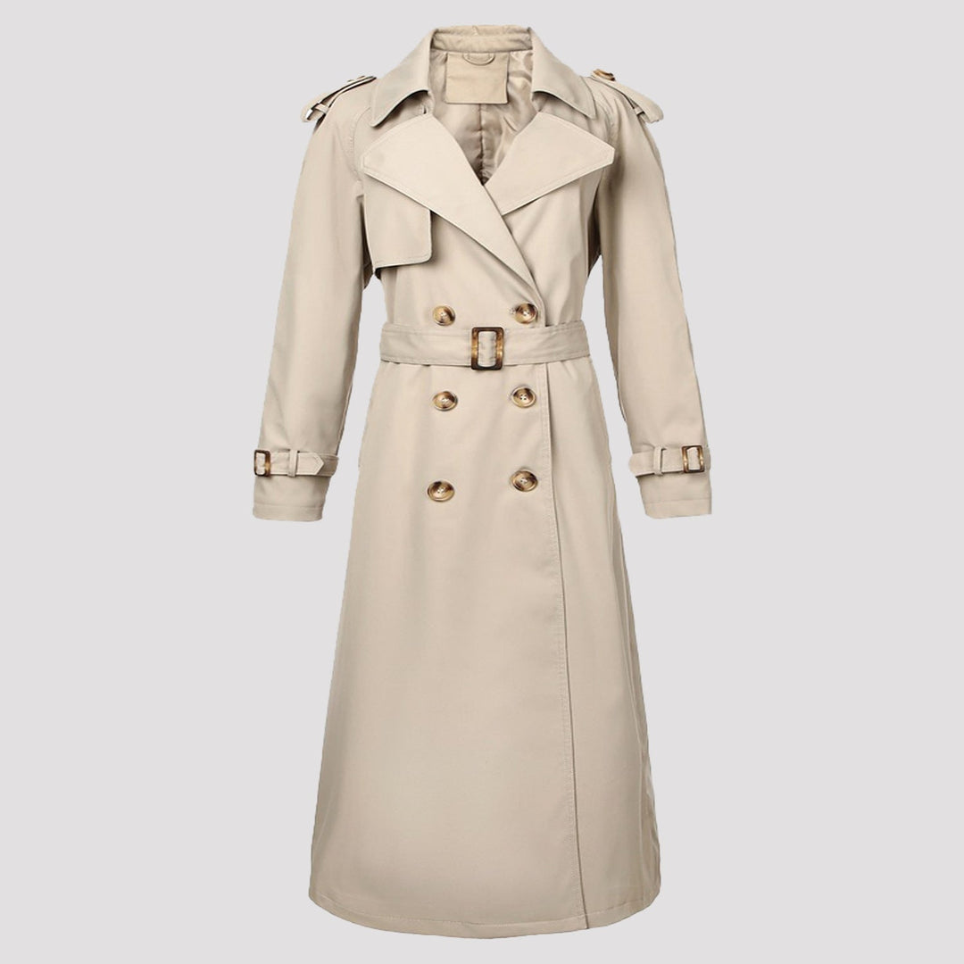 Women Classic Double-Breasted Trench Coat with Belt and Epaulettes
