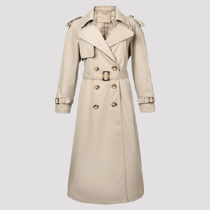 Women Classic Double-Breasted Trench Coat with Belt and Epaulettes
