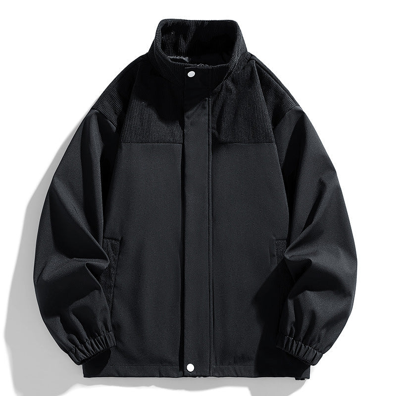 Women Oversized Transitional Jacket with Cord Trim and Stand Collar