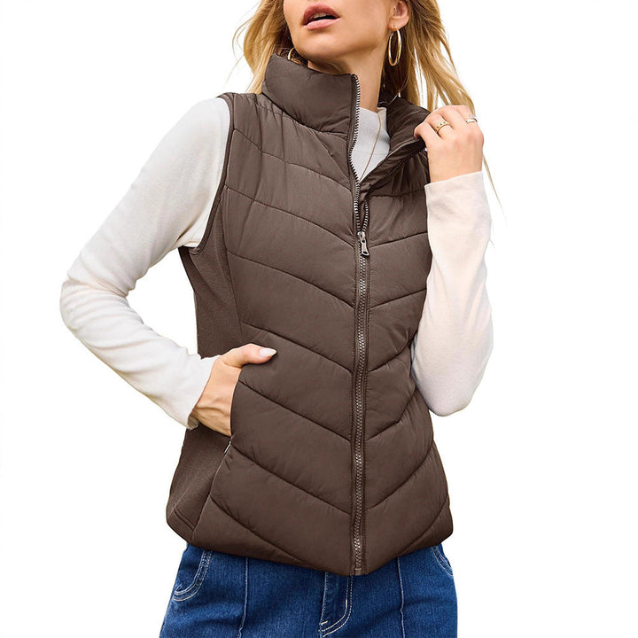 Women padded waistcoat with high stand-up collar