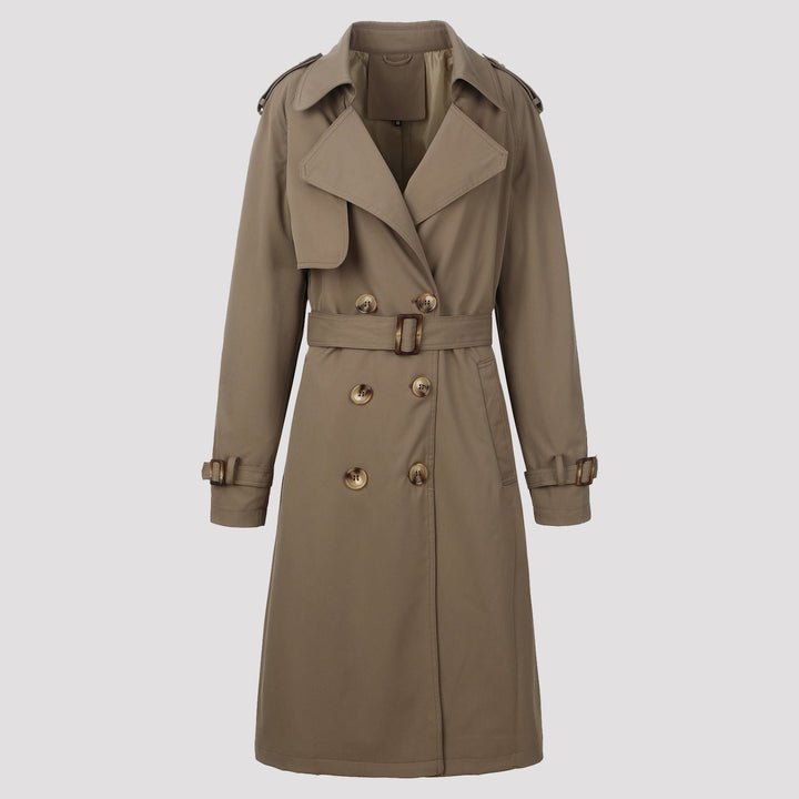 Women Classic Double-Breasted Trench Coat with Belt and Epaulettes
