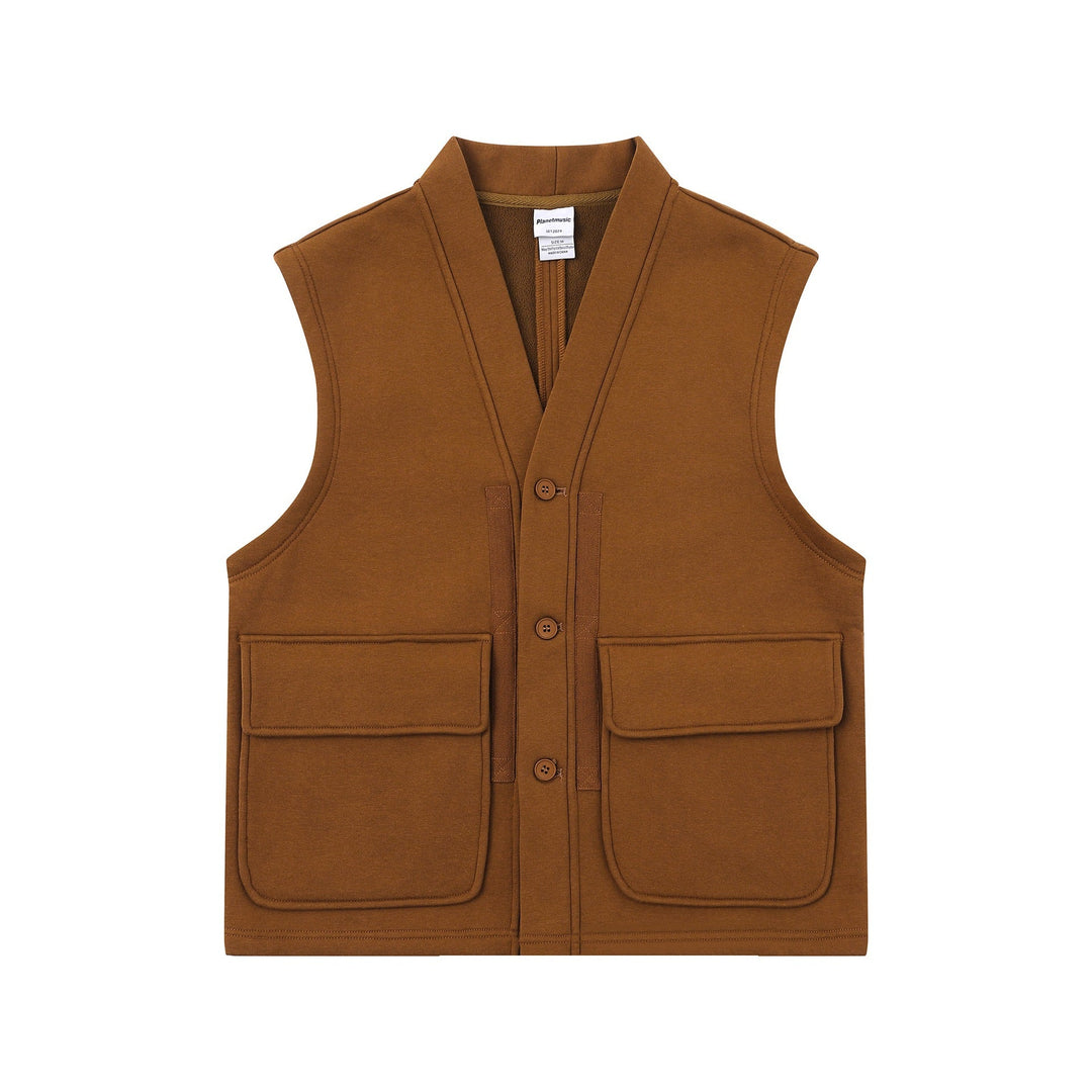 Unisex Utility Vest with V-Neck, large flap pockets and button placket