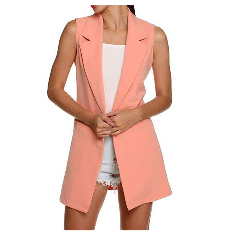 Ladies long waistcoat in tailoring look with shawl collar and side pockets