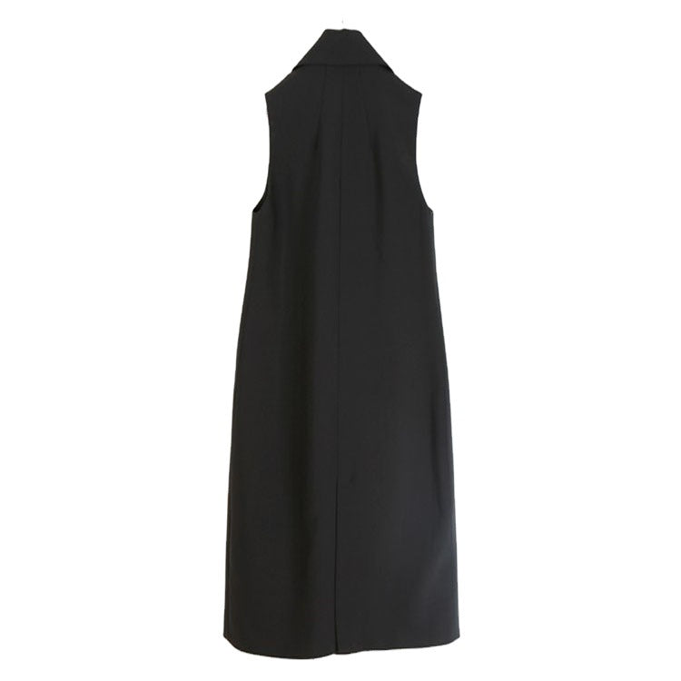 Women Sleeveless A-Line Long Vest in Oversized Tailoring with Shawl Collar