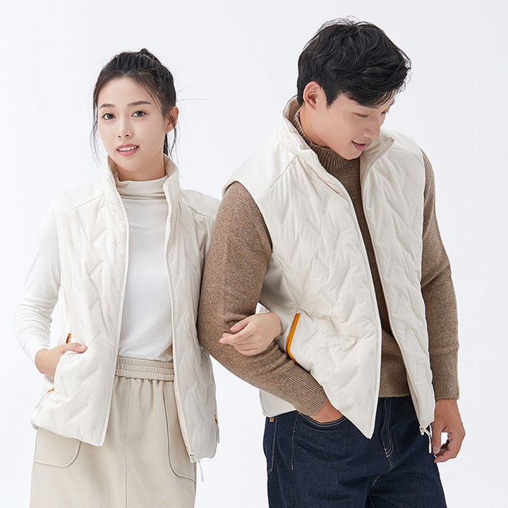 Unisex quilted vest with thermal insulation and high stand-up collar